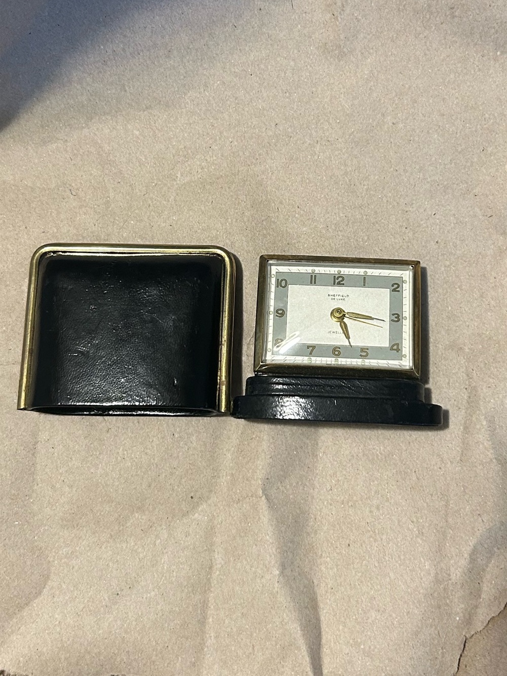 Vintage Sheffield Deluxe German Travel Alarm Clock. Leather Case -  Not Tested